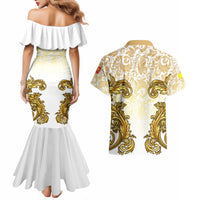 Vatican Gold Baroque Couples Matching Mermaid Dress and Hawaiian Shirt Papal Crown & Keys Vintage Catholic
