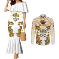 Vatican Gold Baroque Couples Matching Mermaid Dress and Long Sleeve Button Shirt Papal Crown & Keys Vintage Catholic