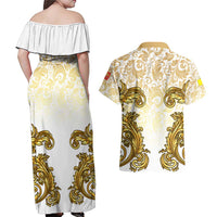 Vatican Gold Baroque Couples Matching Off Shoulder Maxi Dress and Hawaiian Shirt Papal Crown & Keys Vintage Catholic
