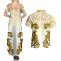 Vatican Gold Baroque Couples Matching Summer Maxi Dress and Hawaiian Shirt Papal Crown & Keys Vintage Catholic