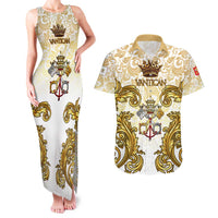 Vatican Gold Baroque Couples Matching Tank Maxi Dress and Hawaiian Shirt Papal Crown & Keys Vintage Catholic