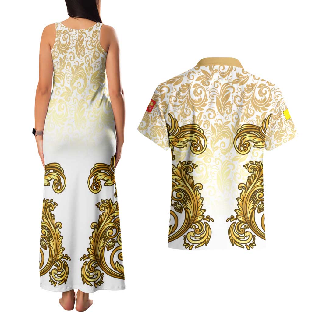 Vatican Gold Baroque Couples Matching Tank Maxi Dress and Hawaiian Shirt Papal Crown & Keys Vintage Catholic