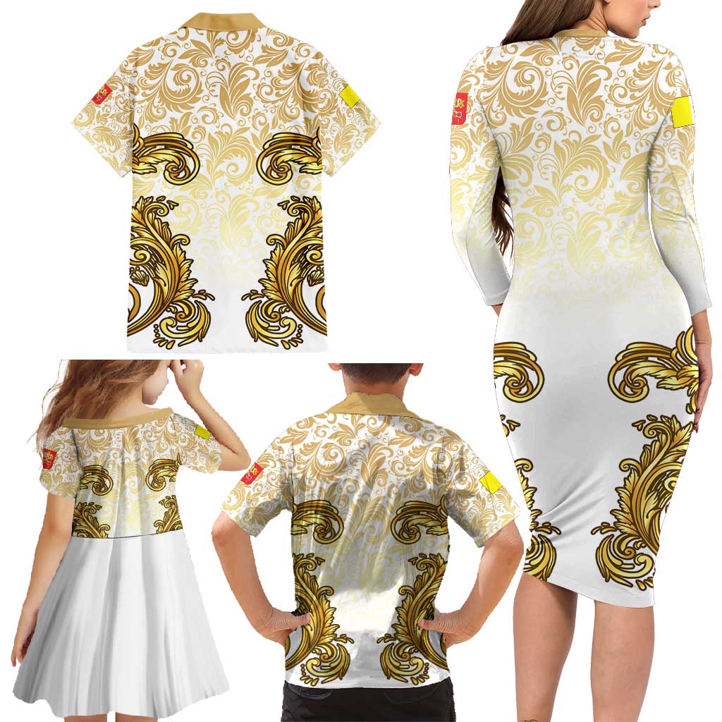 Vatican Gold Baroque Family Matching Long Sleeve Bodycon Dress and Hawaiian Shirt Papal Crown & Keys Vintage Catholic