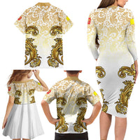 Vatican Gold Baroque Family Matching Long Sleeve Bodycon Dress and Hawaiian Shirt Papal Crown & Keys Vintage Catholic