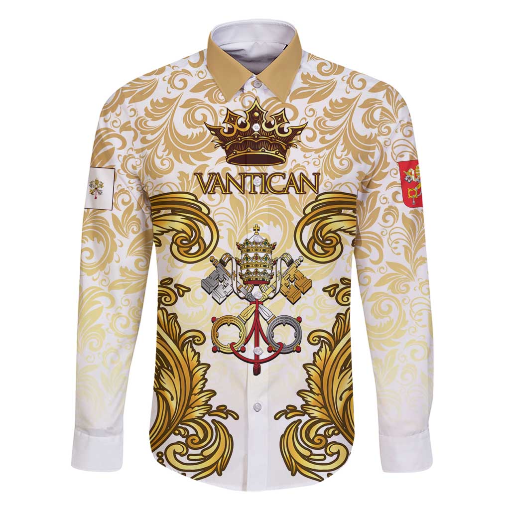 Vatican Gold Baroque Family Matching Long Sleeve Bodycon Dress and Hawaiian Shirt Papal Crown & Keys Vintage Catholic