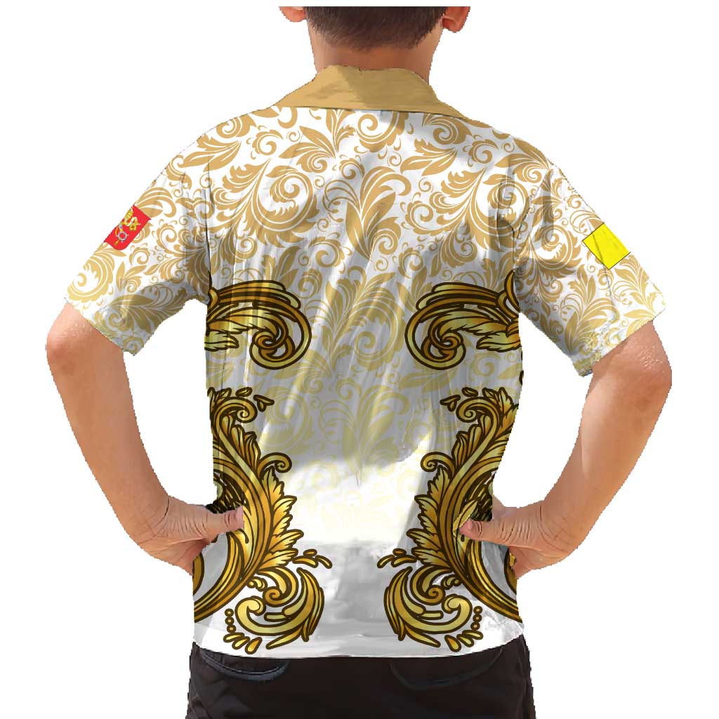 Vatican Gold Baroque Family Matching Mermaid Dress and Hawaiian Shirt Papal Crown & Keys Vintage Catholic
