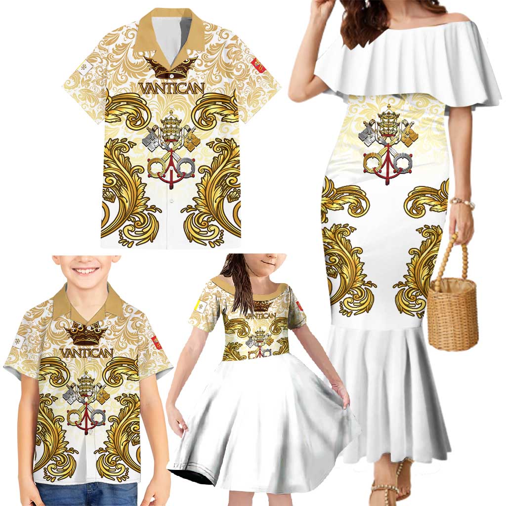 Vatican Gold Baroque Family Matching Mermaid Dress and Hawaiian Shirt Papal Crown & Keys Vintage Catholic