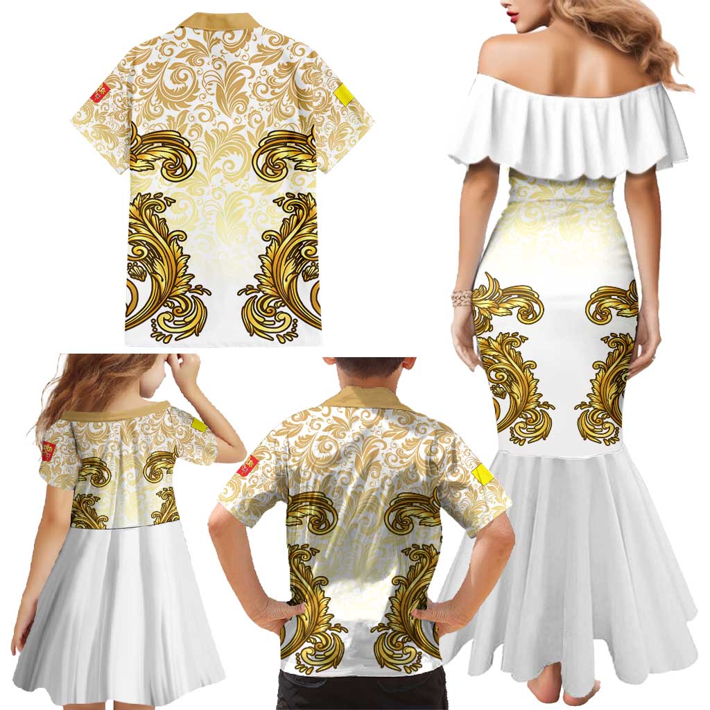 Vatican Gold Baroque Family Matching Mermaid Dress and Hawaiian Shirt Papal Crown & Keys Vintage Catholic