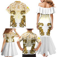 Vatican Gold Baroque Family Matching Mermaid Dress and Hawaiian Shirt Papal Crown & Keys Vintage Catholic