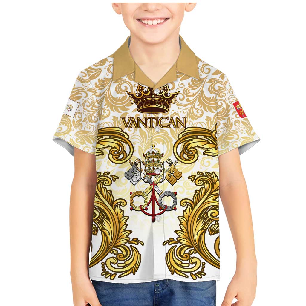 Vatican Gold Baroque Family Matching Mermaid Dress and Hawaiian Shirt Papal Crown & Keys Vintage Catholic