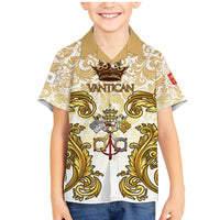 Vatican Gold Baroque Family Matching Mermaid Dress and Hawaiian Shirt Papal Crown & Keys Vintage Catholic