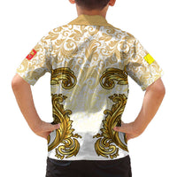 Vatican Gold Baroque Family Matching Off The Shoulder Long Sleeve Dress and Hawaiian Shirt Papal Crown & Keys Vintage Catholic