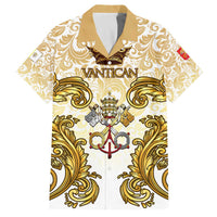 Vatican Gold Baroque Family Matching Off The Shoulder Long Sleeve Dress and Hawaiian Shirt Papal Crown & Keys Vintage Catholic