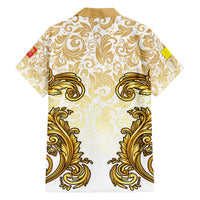 Vatican Gold Baroque Family Matching Off The Shoulder Long Sleeve Dress and Hawaiian Shirt Papal Crown & Keys Vintage Catholic