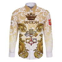 Vatican Gold Baroque Family Matching Off The Shoulder Long Sleeve Dress and Hawaiian Shirt Papal Crown & Keys Vintage Catholic