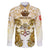 Vatican Gold Baroque Family Matching Off The Shoulder Long Sleeve Dress and Hawaiian Shirt Papal Crown & Keys Vintage Catholic