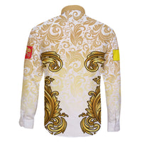 Vatican Gold Baroque Family Matching Off The Shoulder Long Sleeve Dress and Hawaiian Shirt Papal Crown & Keys Vintage Catholic