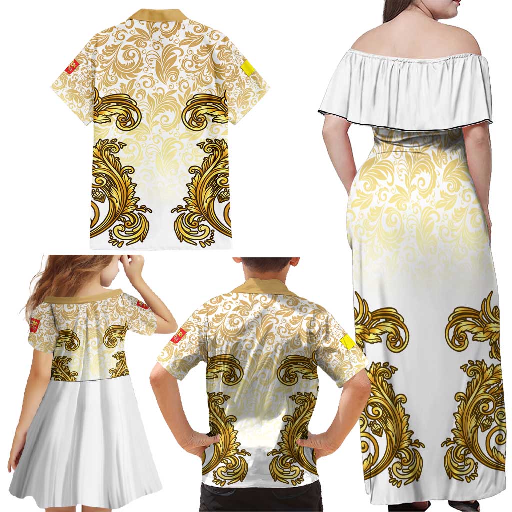 Vatican Gold Baroque Family Matching Off Shoulder Maxi Dress and Hawaiian Shirt Papal Crown & Keys Vintage Catholic