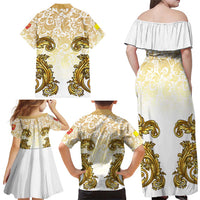 Vatican Gold Baroque Family Matching Off Shoulder Maxi Dress and Hawaiian Shirt Papal Crown & Keys Vintage Catholic