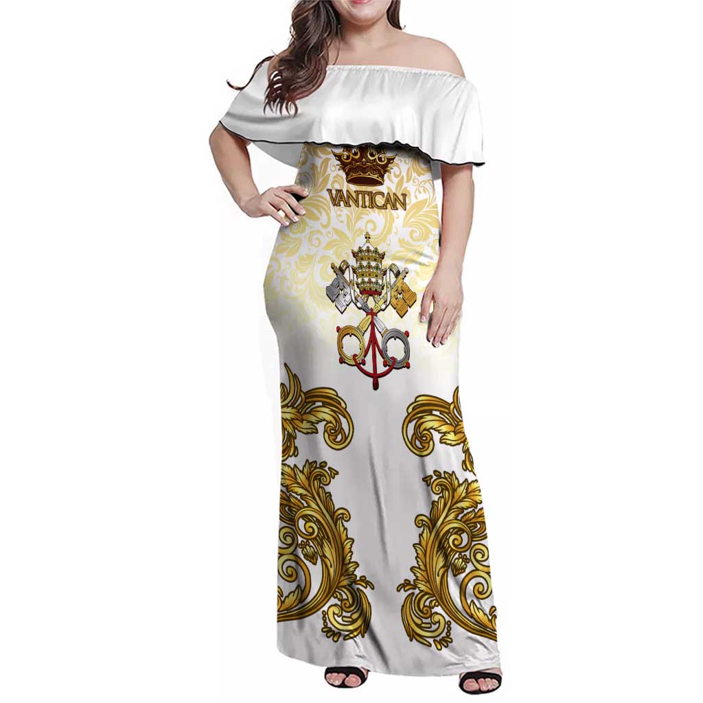Vatican Gold Baroque Family Matching Off Shoulder Maxi Dress and Hawaiian Shirt Papal Crown & Keys Vintage Catholic
