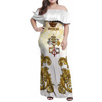 Vatican Gold Baroque Family Matching Off Shoulder Maxi Dress and Hawaiian Shirt Papal Crown & Keys Vintage Catholic