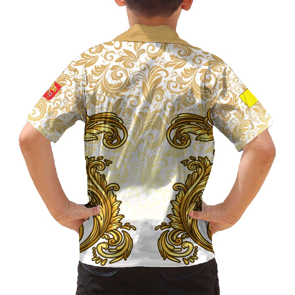 Vatican Gold Baroque Family Matching Off Shoulder Short Dress and Hawaiian Shirt Papal Crown & Keys Vintage Catholic