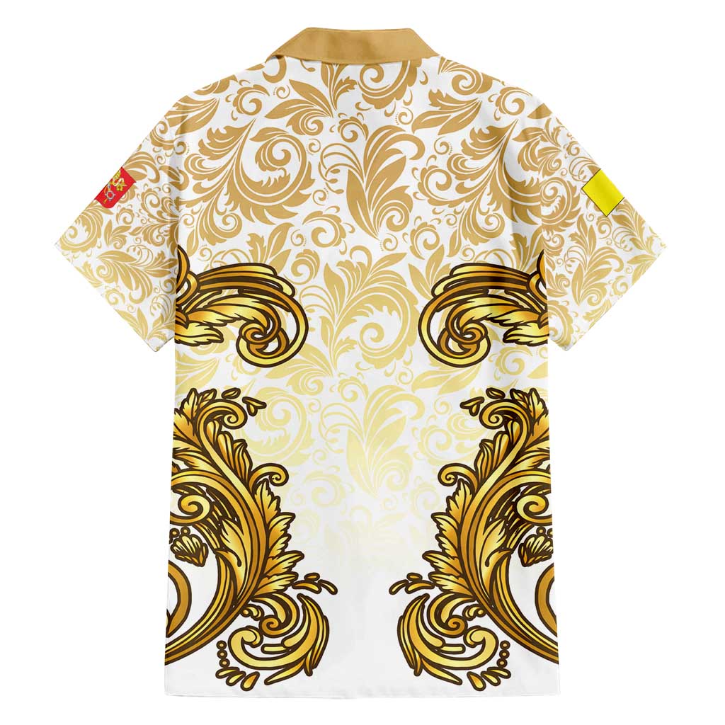 Vatican Gold Baroque Family Matching Off Shoulder Short Dress and Hawaiian Shirt Papal Crown & Keys Vintage Catholic