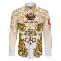 Vatican Gold Baroque Family Matching Off Shoulder Short Dress and Hawaiian Shirt Papal Crown & Keys Vintage Catholic
