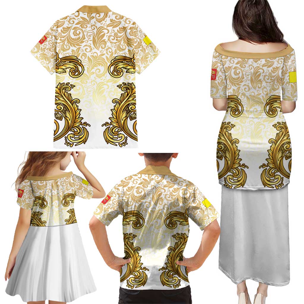 Vatican Gold Baroque Family Matching Puletasi and Hawaiian Shirt Papal Crown & Keys Vintage Catholic