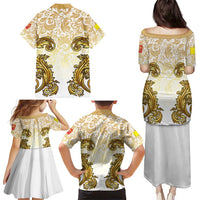 Vatican Gold Baroque Family Matching Puletasi and Hawaiian Shirt Papal Crown & Keys Vintage Catholic