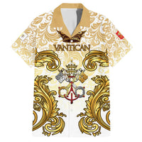 Vatican Gold Baroque Family Matching Puletasi and Hawaiian Shirt Papal Crown & Keys Vintage Catholic