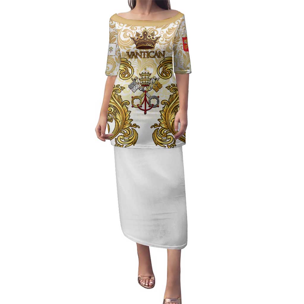 Vatican Gold Baroque Family Matching Puletasi and Hawaiian Shirt Papal Crown & Keys Vintage Catholic