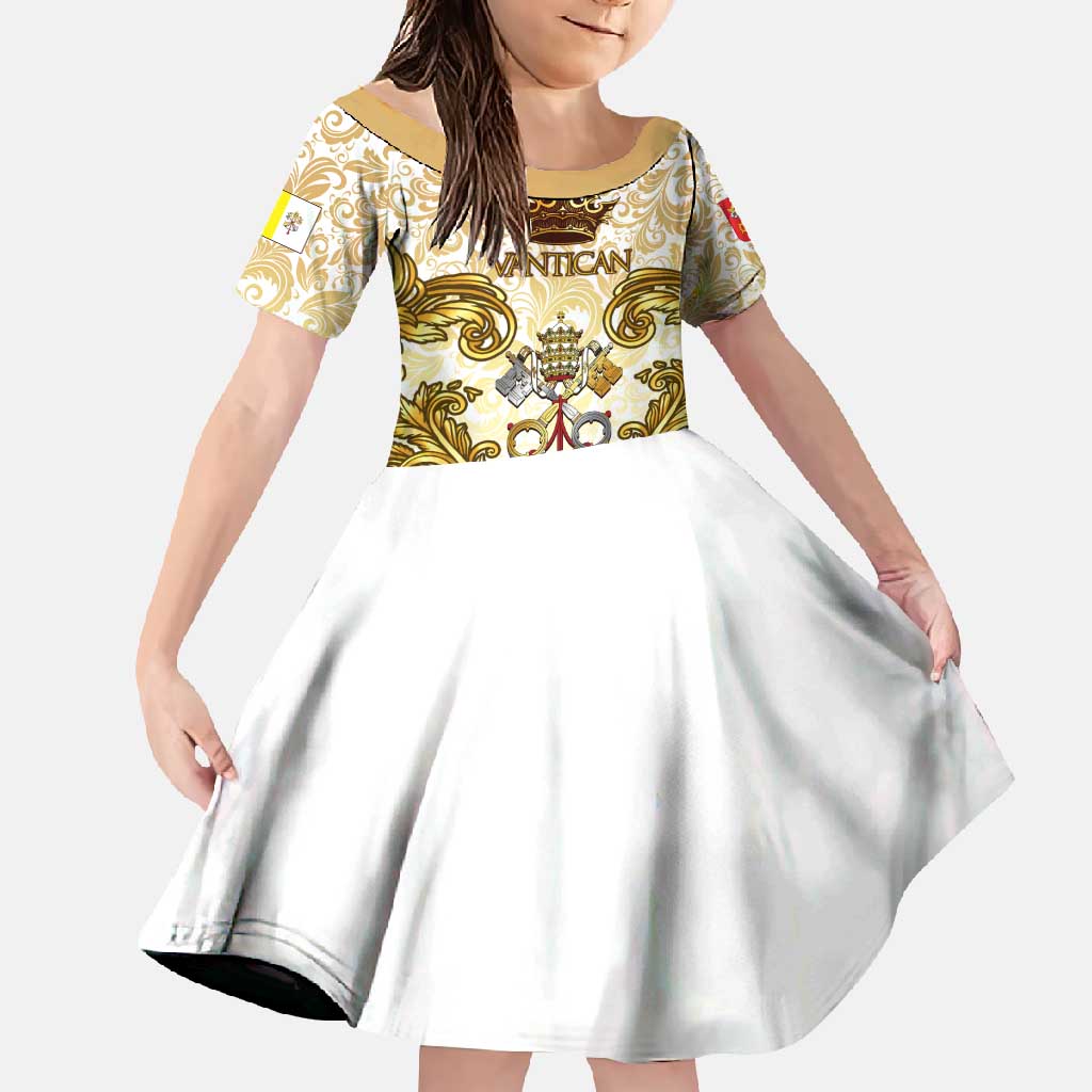 Vatican Gold Baroque Family Matching Short Sleeve Bodycon Dress and Hawaiian Shirt Papal Crown & Keys Vintage Catholic