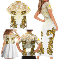 Vatican Gold Baroque Family Matching Short Sleeve Bodycon Dress and Hawaiian Shirt Papal Crown & Keys Vintage Catholic