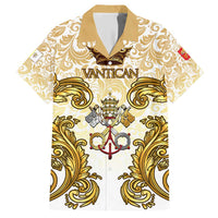 Vatican Gold Baroque Family Matching Short Sleeve Bodycon Dress and Hawaiian Shirt Papal Crown & Keys Vintage Catholic