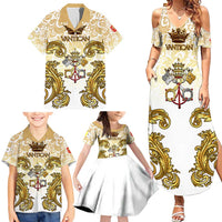 Vatican Gold Baroque Family Matching Summer Maxi Dress and Hawaiian Shirt Papal Crown & Keys Vintage Catholic