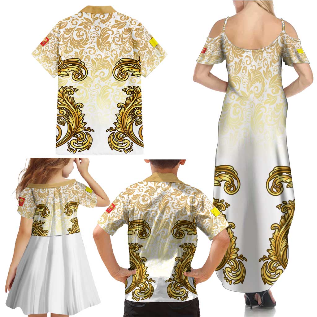 Vatican Gold Baroque Family Matching Summer Maxi Dress and Hawaiian Shirt Papal Crown & Keys Vintage Catholic