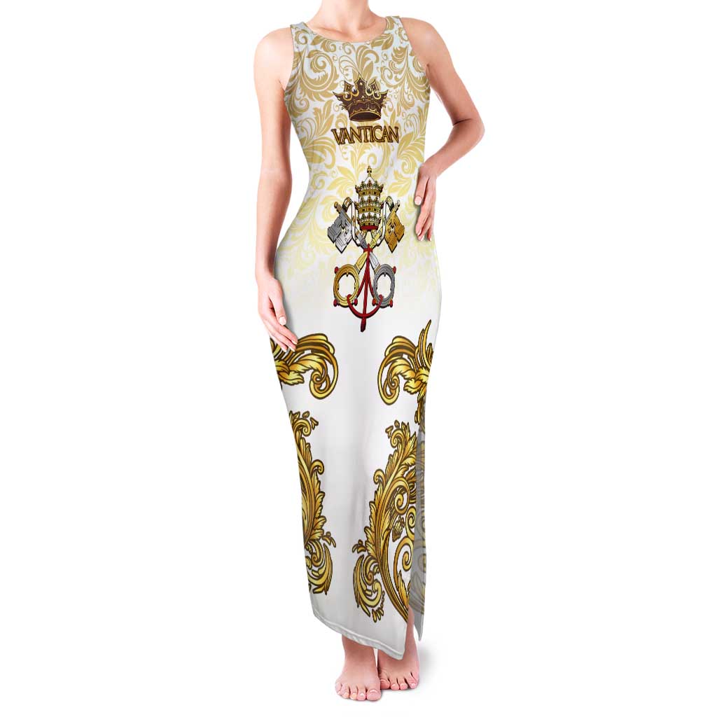 Vatican Gold Baroque Family Matching Tank Maxi Dress and Hawaiian Shirt Papal Crown & Keys Vintage Catholic