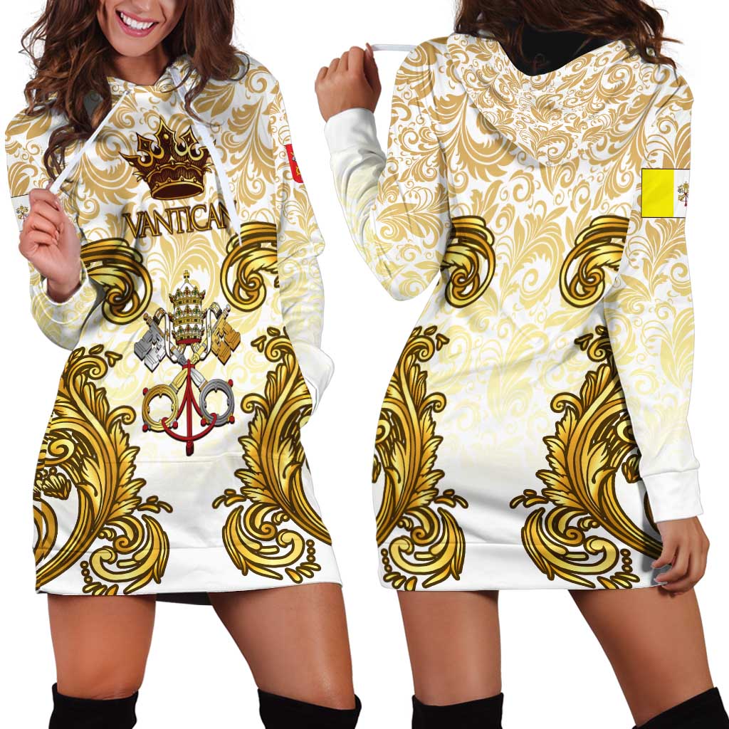 Vatican Gold Baroque Hoodie Dress Papal Crown & Keys Vintage Catholic