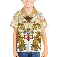 Vatican Gold Baroque Kid Hawaiian Shirt Papal Crown & Keys Vintage Catholic