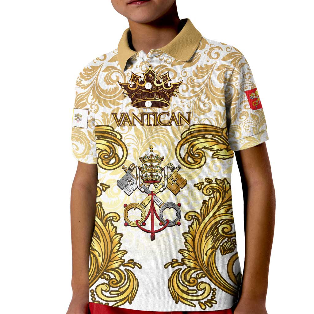 Vatican Gold Baroque Kid Polo Shirt Papal Crown & Keys Vintage Catholic