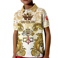 Vatican Gold Baroque Kid Polo Shirt Papal Crown & Keys Vintage Catholic