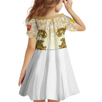 Vatican Gold Baroque Kid Short Sleeve Dress Papal Crown & Keys Vintage Catholic