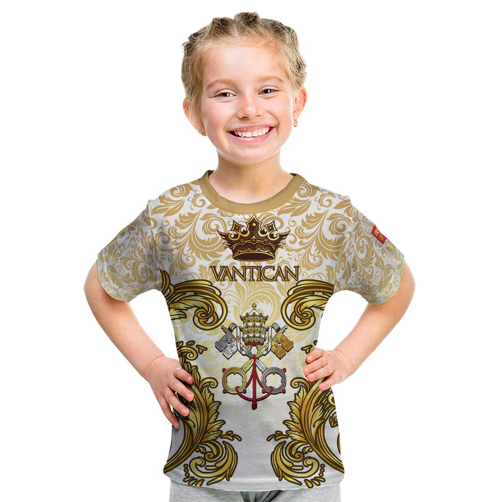 Vatican Gold Baroque Kid T Shirt Papal Crown & Keys Vintage Catholic