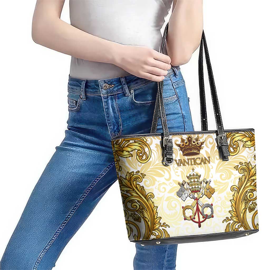 Vatican Gold Baroque Leather Tote Bag Papal Crown & Keys Vintage Catholic