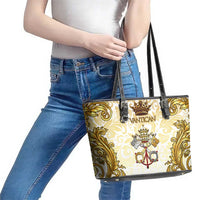 Vatican Gold Baroque Leather Tote Bag Papal Crown & Keys Vintage Catholic