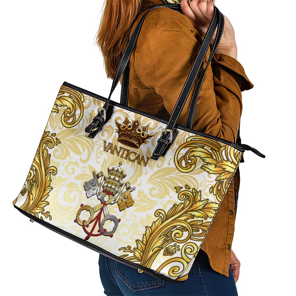 Vatican Gold Baroque Leather Tote Bag Papal Crown & Keys Vintage Catholic