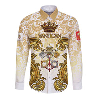 Vatican Gold Baroque Long Sleeve Button Shirt Papal Crown & Keys Vintage Catholic