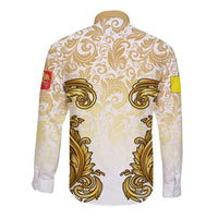 Vatican Gold Baroque Long Sleeve Button Shirt Papal Crown & Keys Vintage Catholic