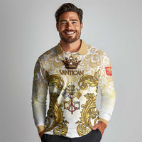 Vatican Gold Baroque Long Sleeve Polo Shirt Papal Crown & Keys Vintage Catholic